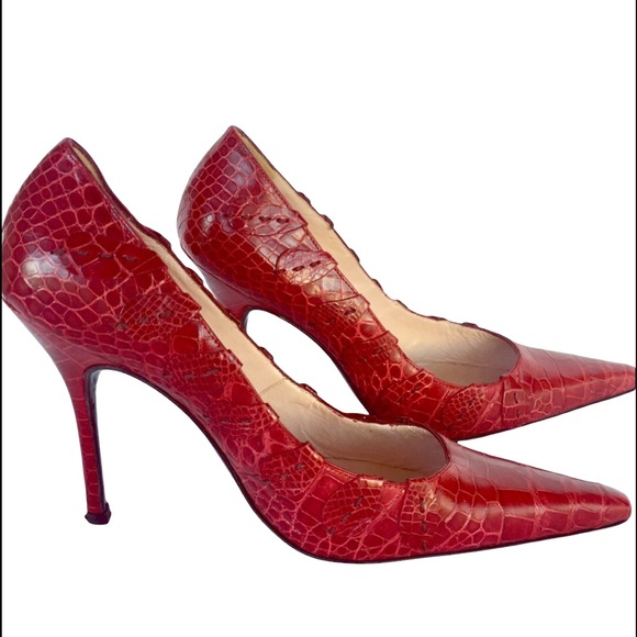 Crocodile Pumps by Laurence Decade Red Made in Italy Size 6.5 - Picture 1 of 8